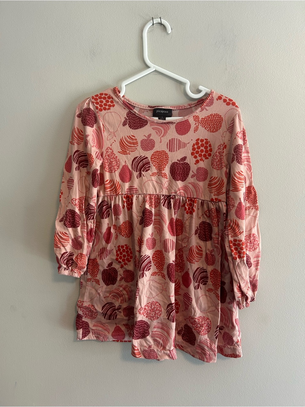 Picapino girls 5 Pink & red Apple like print  Long-Sleeve dress
